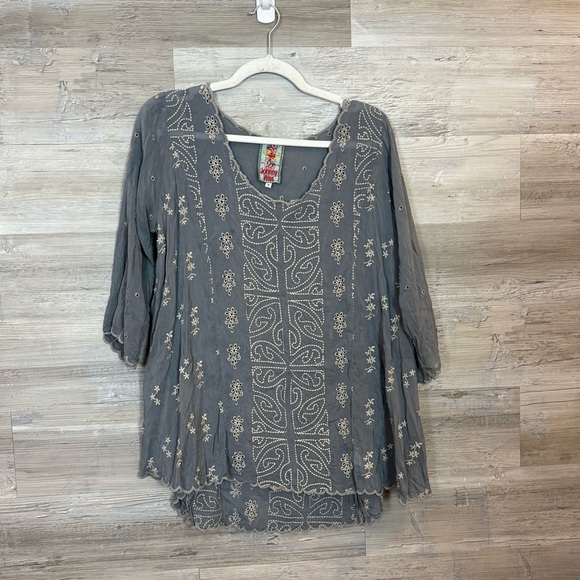 Johnny Was Charcoal Embroidered Blouse - Picture 7 of 7